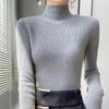 Женский осенне-зимний однотонный вязаный свитер с длинными рукавами, пуловер, полуводолазка, тонкий свитер с внутренней полоской