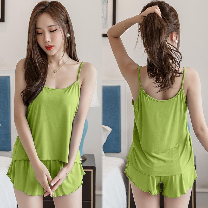 Andy Hot Summer Style Plus Oversized Women's Comfortable and Simple Suspenders, Home Clothes, Pajamas, Two Loose Shorts Sets