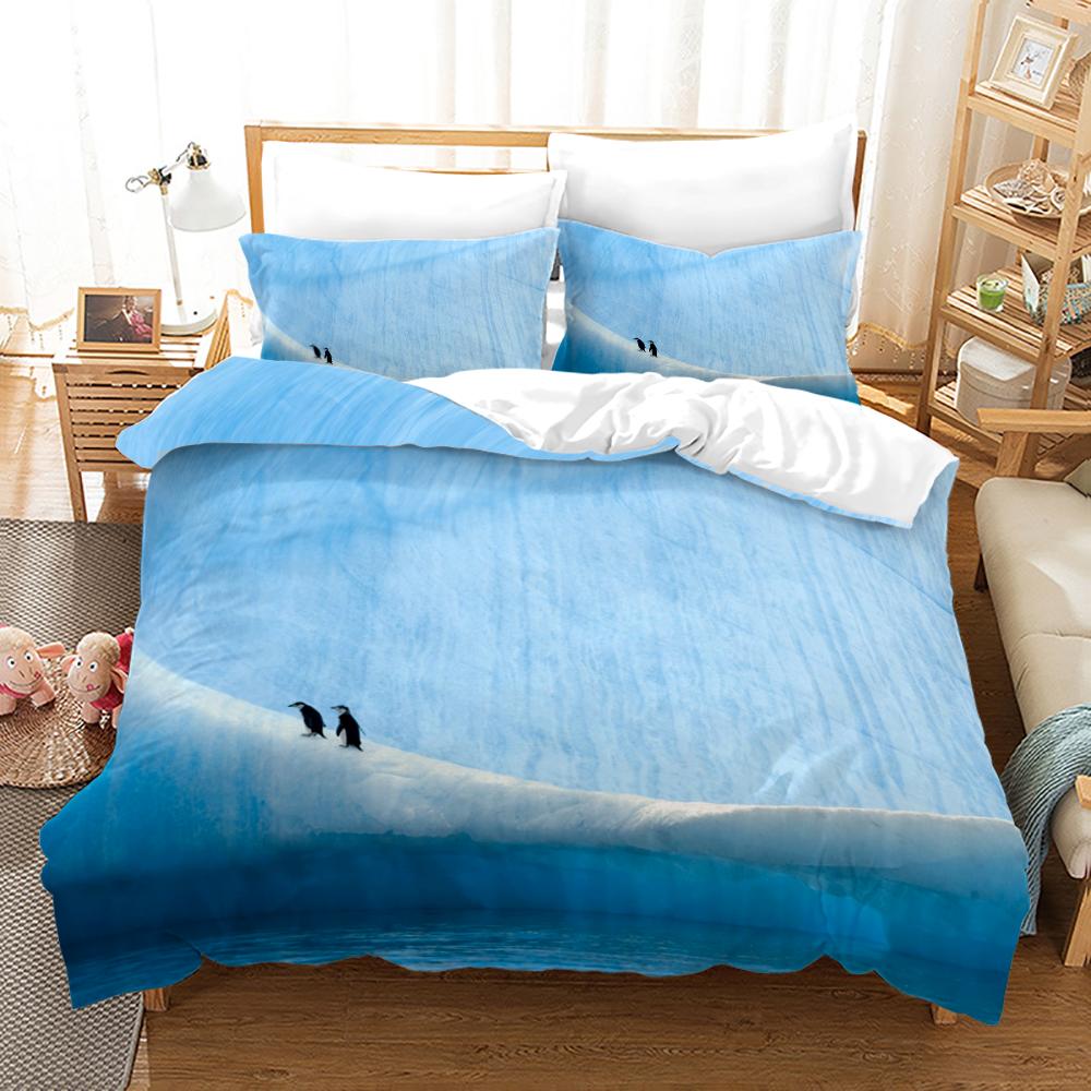 Comforter Antarctic Penguins For Kid Girl Boy Cute Animals Polyester Comforter Black White Print King Size