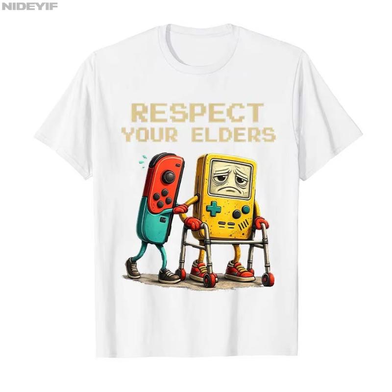 Cotton T Shirts Short Sleeve Tops Respect Your Elders Gaming Control Retro Funny 80s 90s Gamer Tshirt For Unisex Women