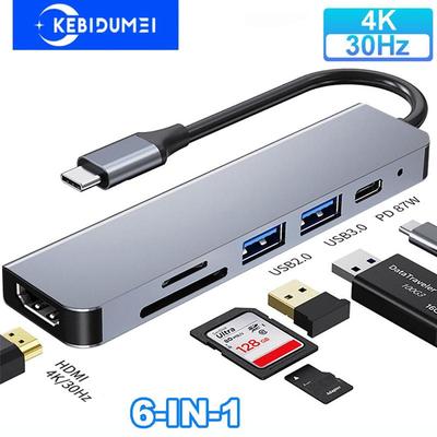 6 в 1 USB-концентратор типа C адаптер к 4K HDMI SD TF-карте PD разветвитель быстрой зарядки типа C док-станция для ПК ноутбука