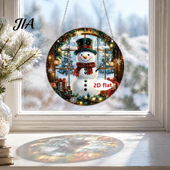 Snowman And Bell Ornaments Acrylic Christmas Hanging with Chain, Double-sided Santa Claus/Snowman/Reindeer/Bell Decorations Retro Tree Decor for Home