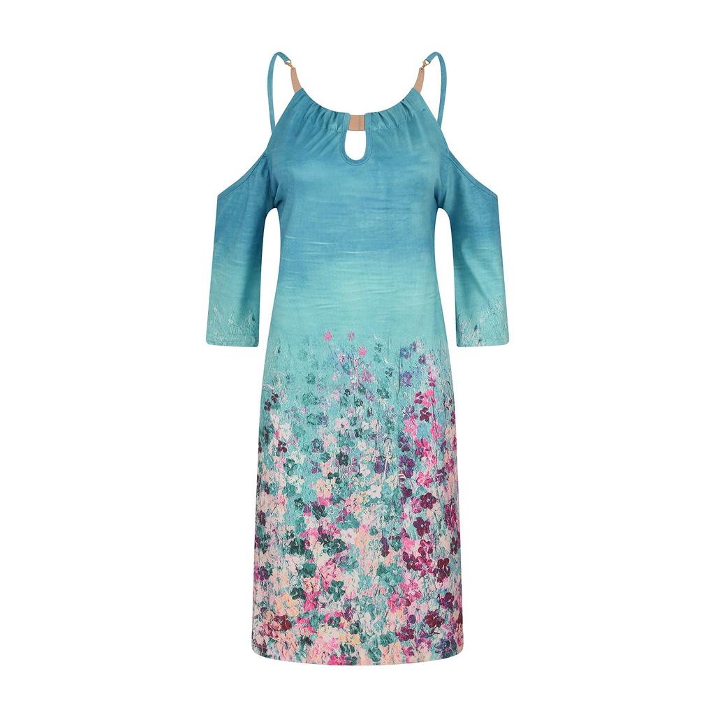 Модное женское летнее повседневное металлическое платье без бретелек с подвесным воротником и принтом