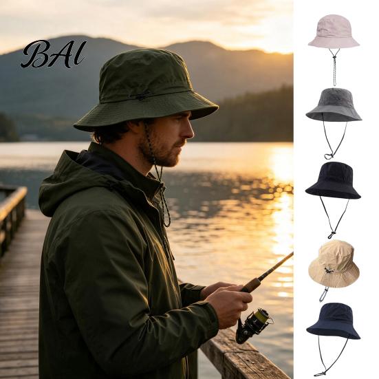 Sunshade Hat for Hiking Foldable Bucket Hat, with Adjustable Drawstring, Windproof Quick-dry Cotton Polyester Beach Wide Brim Sun Protection