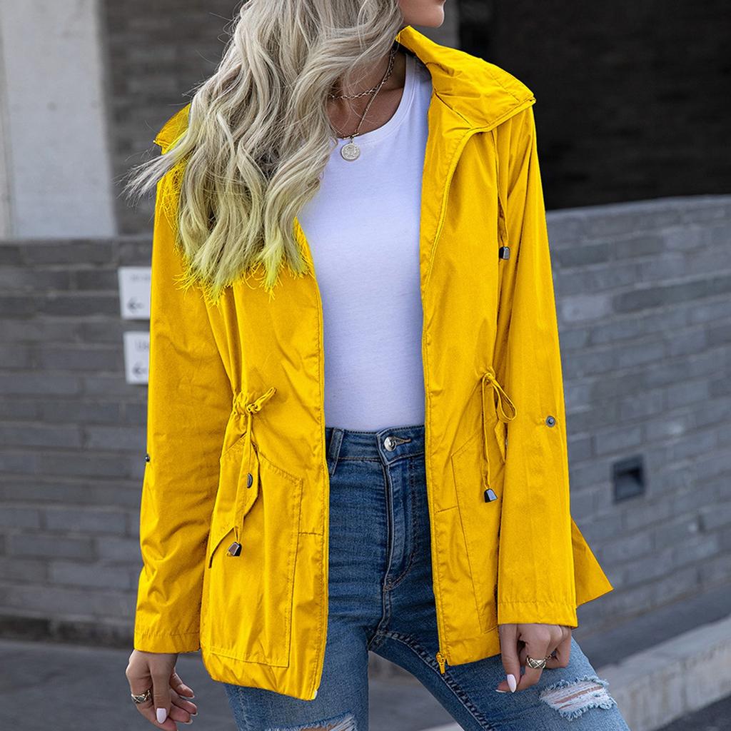 Женская водонепроницаемая куртка-дождевик с капюшоном на молнии средней длины, ветрозащитная водонепроницаемая куртка