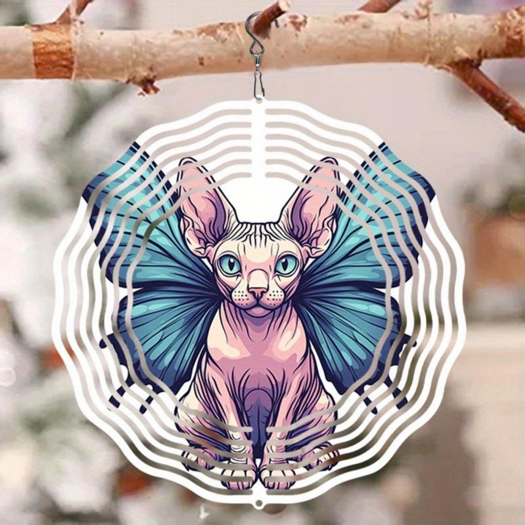 Butterfly Wing Cat Metal Wind Chime 3D Mandala Design Outdoor Garden Decor No Batteries Soothing Wind Powered Hanging Ornament for Patio Balcony