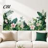 Botanical Window Clings Tropical Green Plant Wall Stickers, PVC Waterproof Decals, Nordic Style Creative Art for Bedroom Decors, Peel And Stick Murals