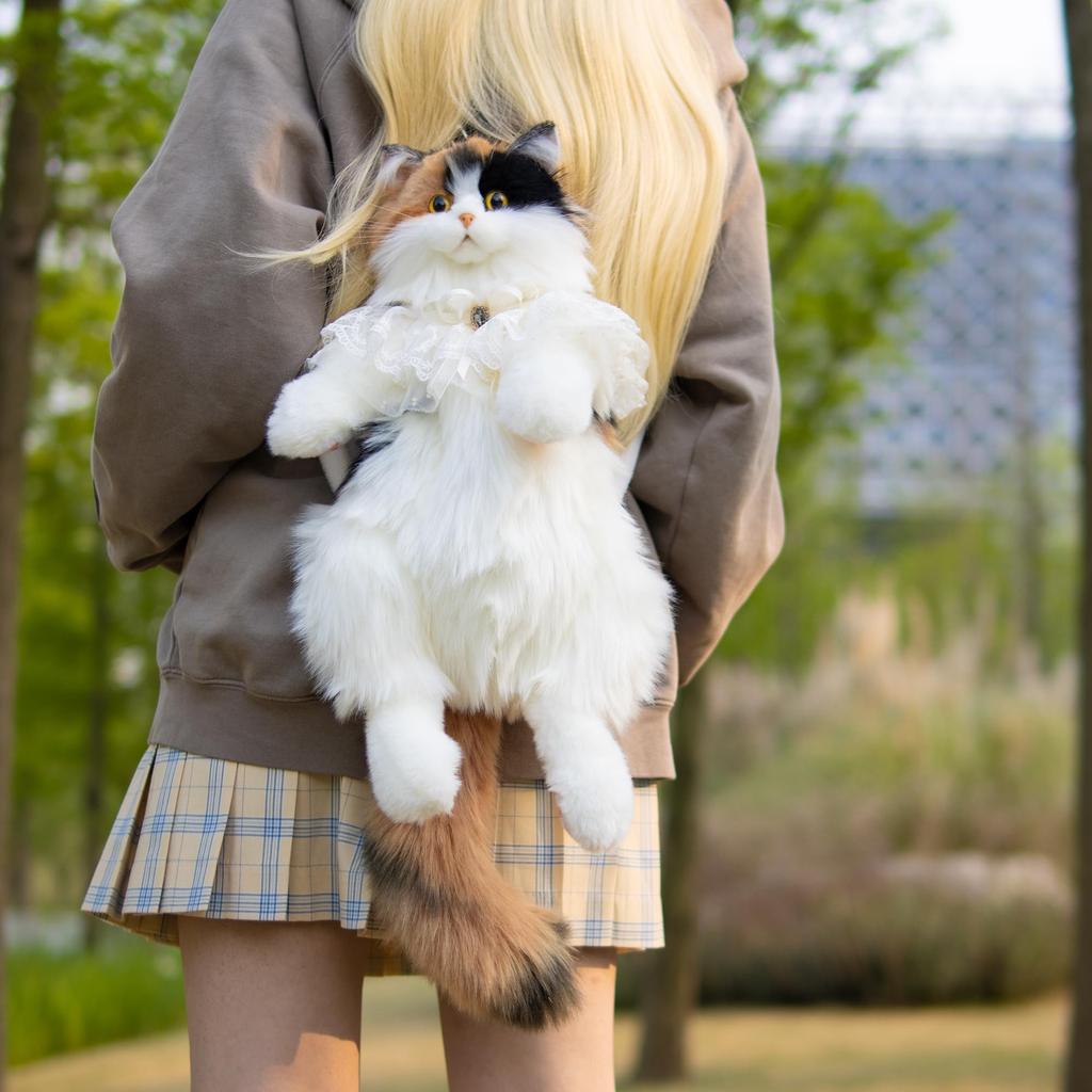 Chongker Lifelike Cat Plush Toy Realistic Cat Plush Cat Adorable Suitable Wonderful Dark Calico Cat - Backpack, Handmade, Pet, Appearance, Capacity,