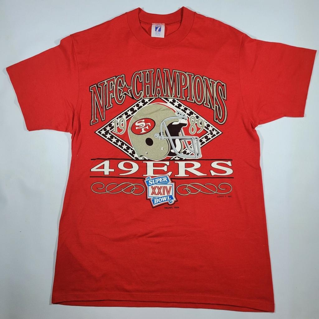 VINTAGE San Francisco 49ers 1989 NFC Champions Super Bowl XXIV RED SHIRT SIZE L