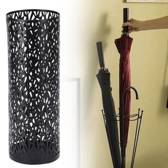Umbrella Stand Rack Rustproof Corrosion Resistant Compact Design Metal Hollowed Freestanding Round Umbrella Holder Organizer Bin