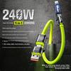 Maximum 240W 4-in-1 Fast Charging Cable, with Two Trailing Charging Cables, Equipped with USB-A/Type-C/Lightning, 4-in-1 Fast Charging Cable