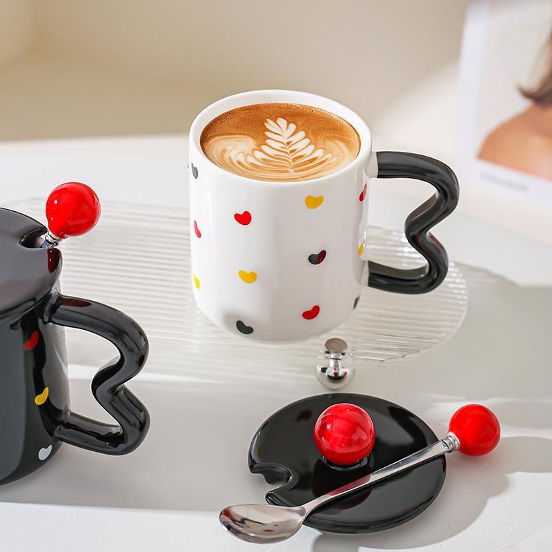 Nordic Ceramic Water Cup Creative Household Mug Couple Cup Coffee Cup with Lid Spoon To Give Friends Gift