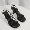 French Cross-strap Square Head Sandals Women's 2025 Summer New Temperament High Heels Versatile Stiletto Roman Shoes