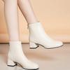 Large Size Square Head Women's Shoes Winter 2024 New Fashion Short Boots Rear Zipper Middle Heel Thick Heel Martin Boots Soft Leather Single Boots