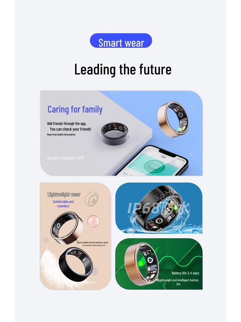R11M Smart Ring: Real-time Heart Rate & Blood Oxygen Monitor, Waterproof Sports Pedometer with Multiple Modes & Remote Care.