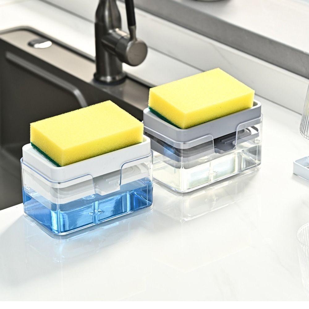 Sponge Holder Press Dishwashing Soap Box Kitchen Detergent Container Sink Drain Placement