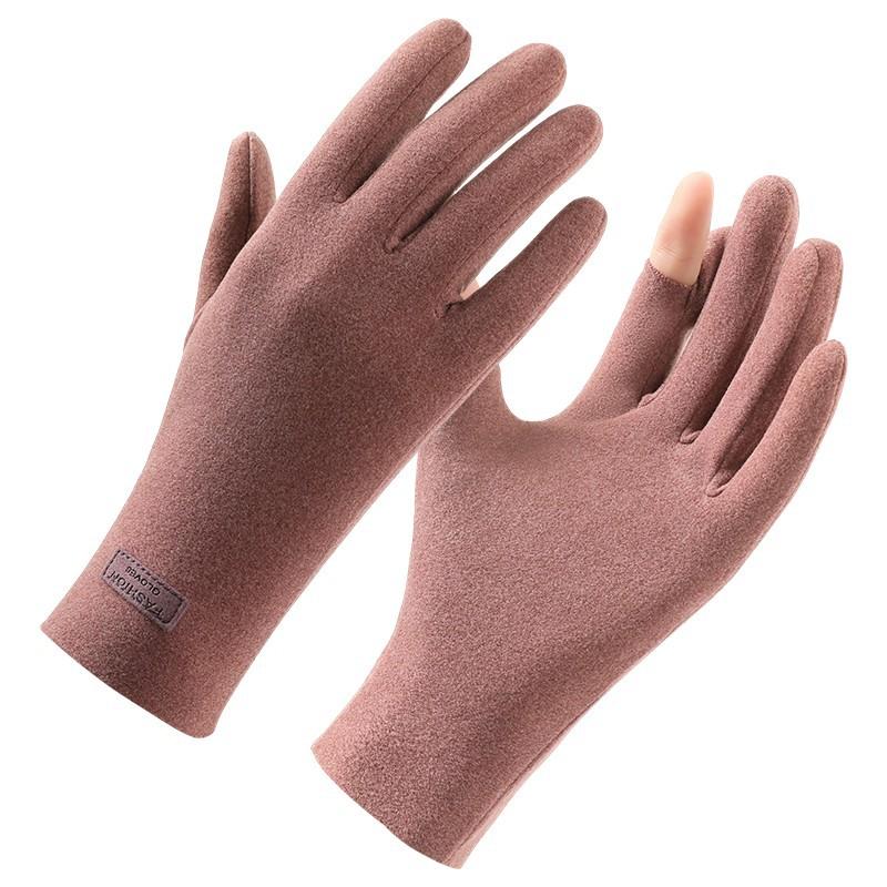 Warm Gloves Women's Autumn and Winter German Velvet Thin Windproof and Cold Leakage Finger Touch Screen Outdoor Sports Driving Cycling Gloves