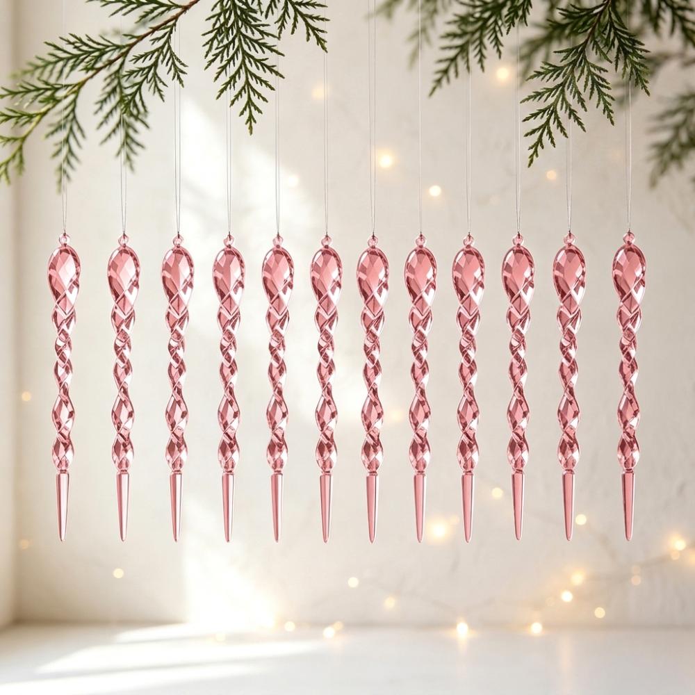 12Pcs Acrylic Christmas Tree Icicle Ornaments Transparent Twisted Icicle Tree Decor Wedding Party