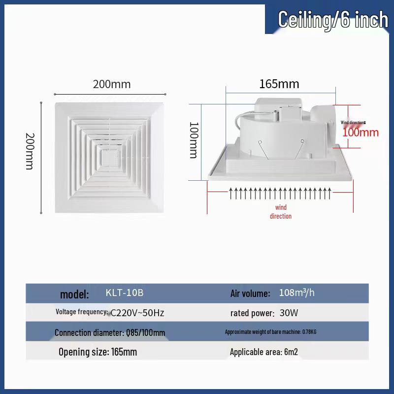 Потолочный бесшумный вентиляционный вентилятор для кухни и ванной комнаты