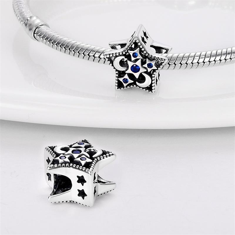 Браслет из бисера в виде ловца снов из серебра 925 пробы со звездами и луной