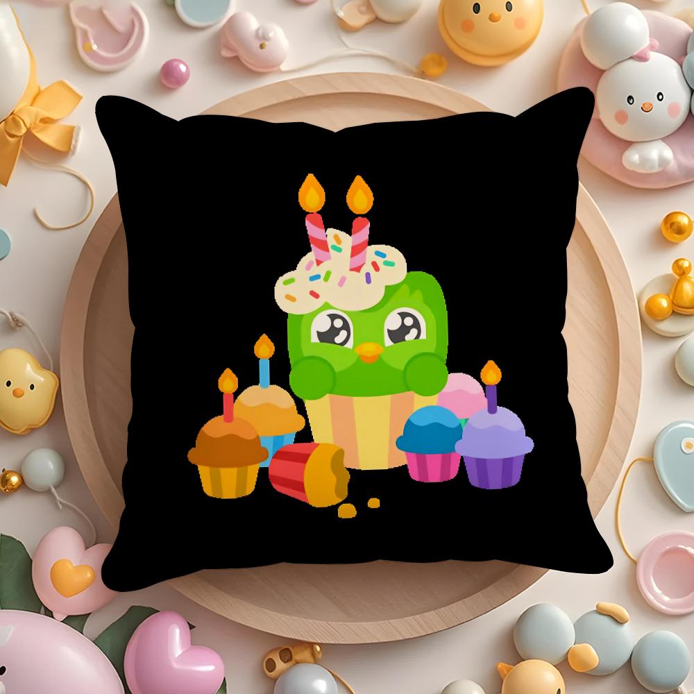 Cute D-Duolingos Pillow Case Short Plush Double-Sided Printing Home Machine Washable In Warm Winter Cushion Cover