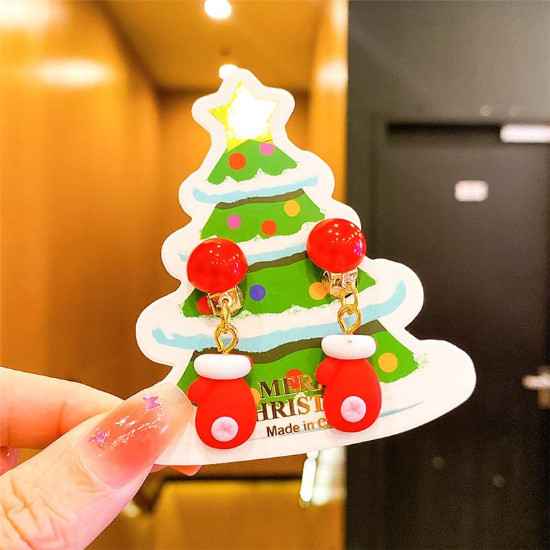 Рождественские детские серьги-клипсы без пирсинга, милые серьги с бахромой в виде оленя из мультфильма «Санта», серьги-подвески для девочек