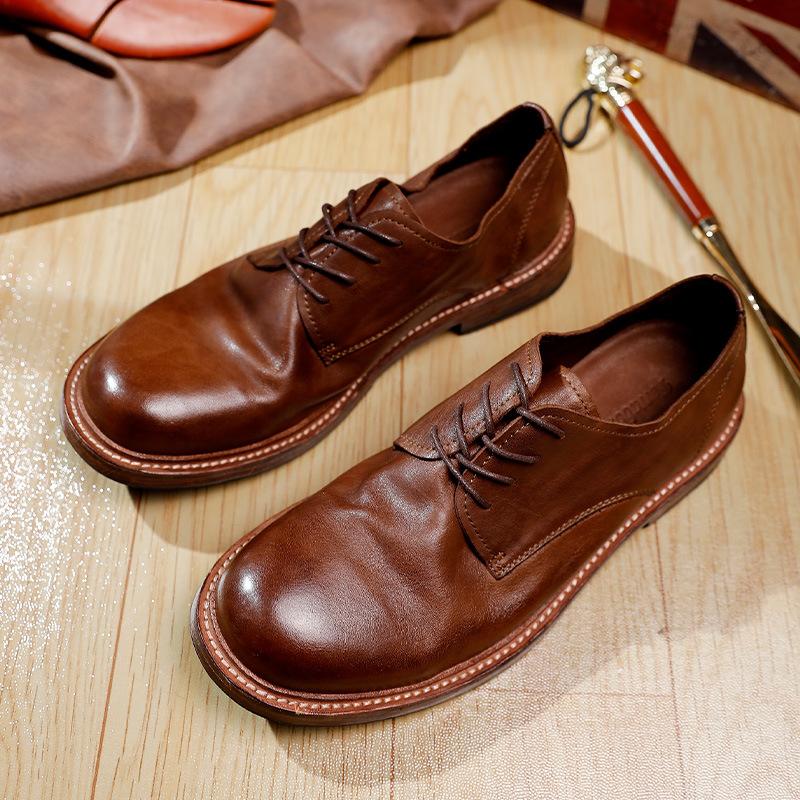 Мужская обувь Мужская обувь ручной работы Goodyear с кожаной подошвой, потертая, в стиле ретро, повседневная, универсальная, кожаная