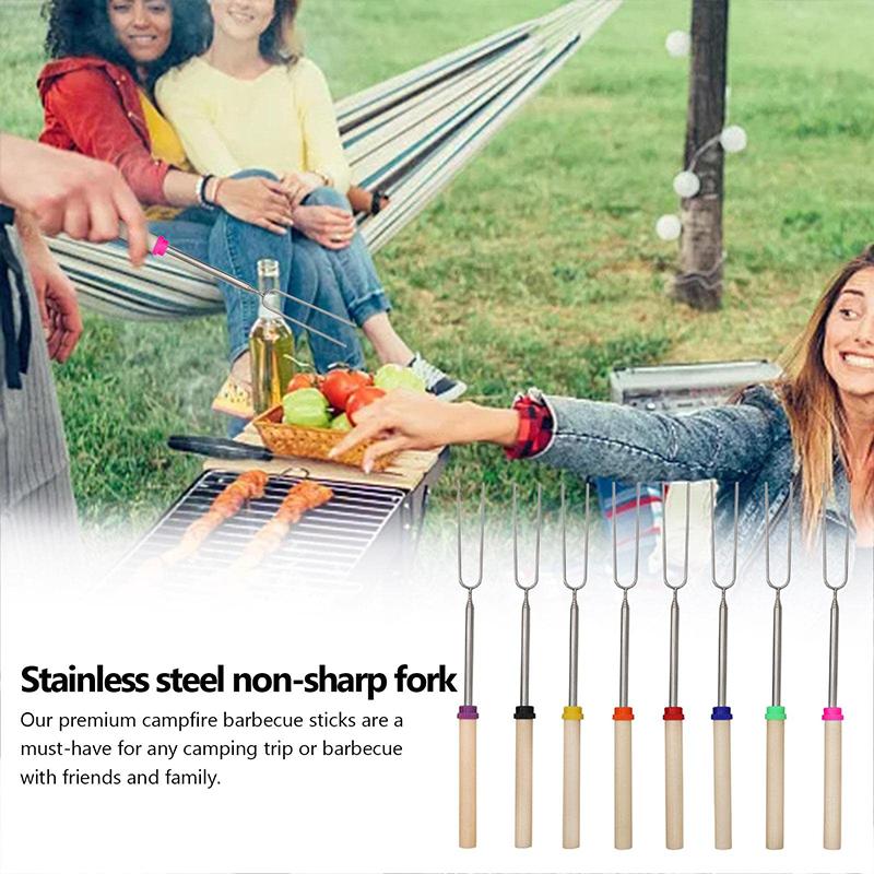 8 шт. телескопическая вилка для барбекю из нержавеющей стали, двойные металлические шампуры, палочка для жарки, шампур для хот-догов, барбекю, пикника, кемпинга