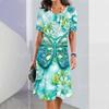 Новое женское платье миди с принтом бабочек летнее элегантное платье женское платье с короткими рукавами модная одежда больших размеров