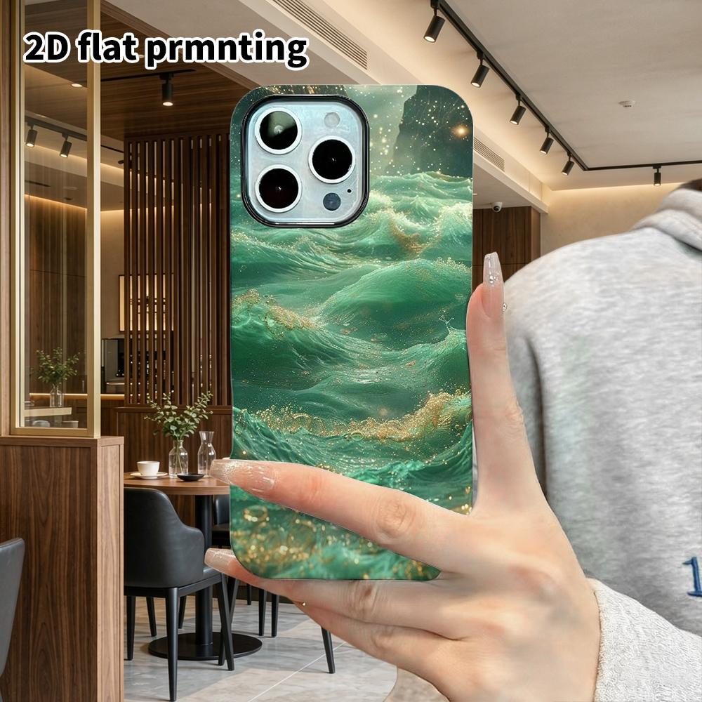 Phone Case: 2D flat suitable for iPhone 18, 17, 16, 15, 14, 13 Pro film protective case, couple style, jade ocean waves, Christmas and Halloween gift