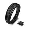 25cm Black Bracelet Men Cowhide Braided Wrap Rope Man Mans Male Boy Boys Mens Bracelets Band Jewelry Magnet Accessories Gift-Box Genuine-Leather