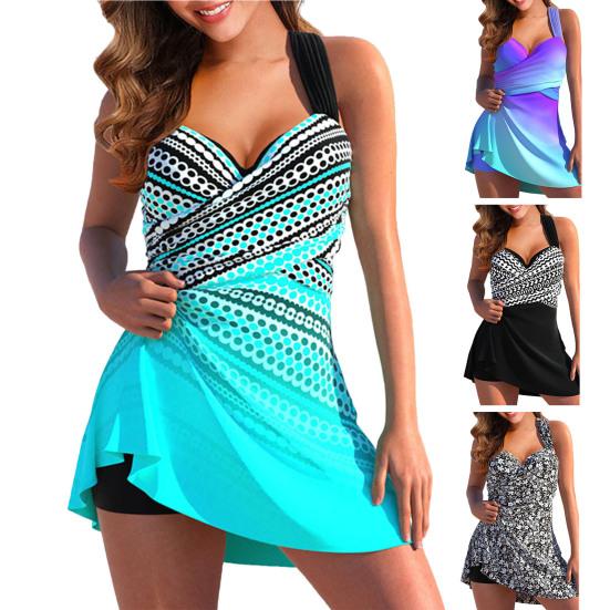 2Pcs/Set Tankini Set Two Piece Boy Floral Print Shorts Dress Beachwear Sexy Push Up