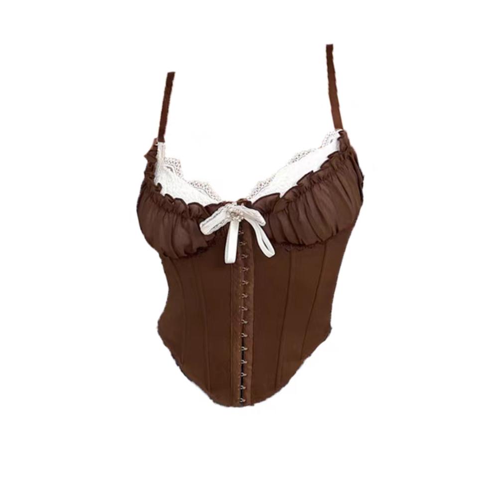 Камисоль с оборками, кружевом и цветком, с пряжкой, облегающий, укороченный топ, модный кружевной корсет, весна-лето