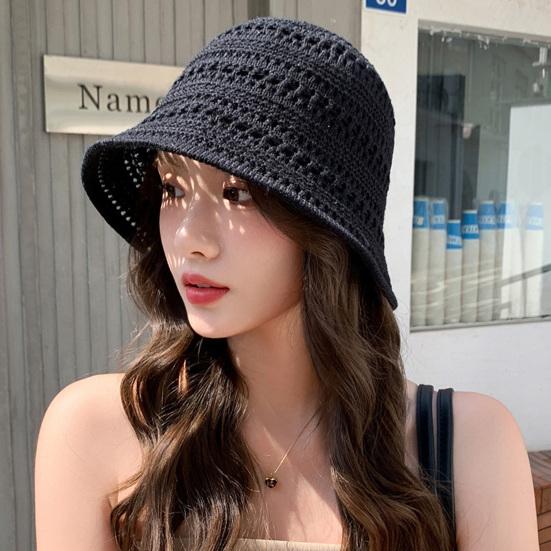 Женская шляпа рыбака с ажурным дизайном, солнцезащитная шляпа с широкими полями, однотонная, V-образная защитная летняя пляжная шляпа