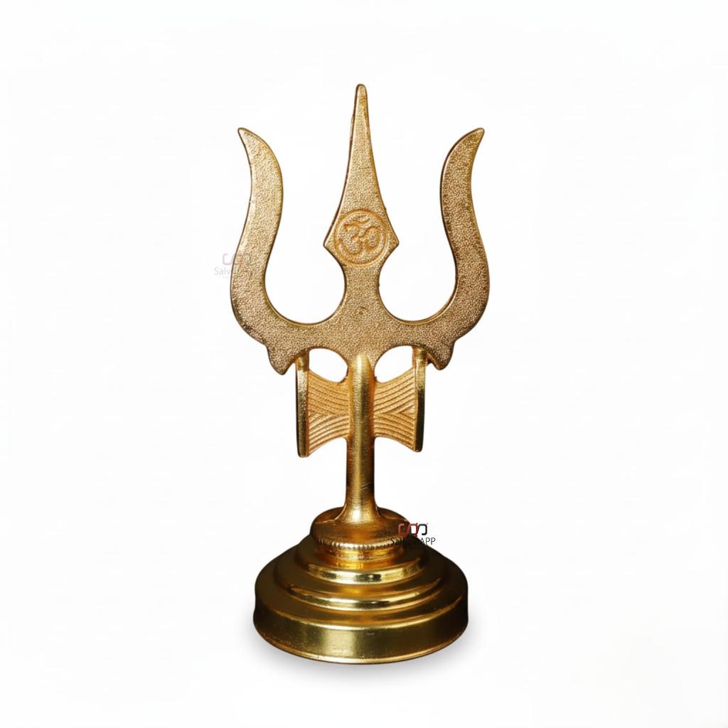 @Golden Metal Trishul with Damru Puja & Temple Accessory UKD555 80%off
