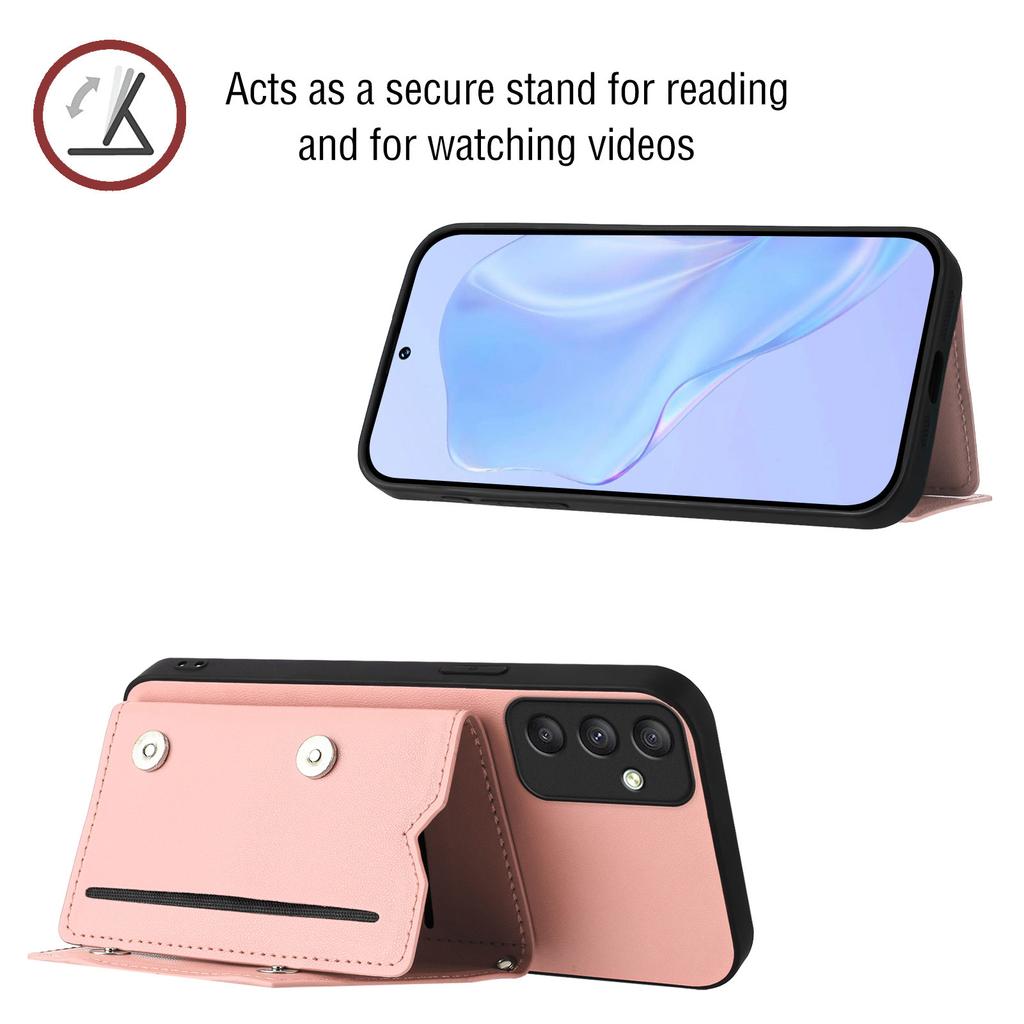 For Samsung Galaxy A35 5G Case Card Holder Kickstand Skin-Touch Phone Cover with Wrist Strap