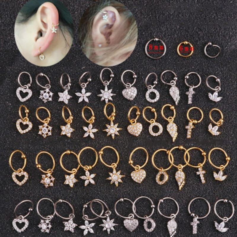 1 шт. серьги с кристаллами для пирсинга ушей висячие серьги-гвоздики для хряща, спирали козелка, модные ювелирные изделия