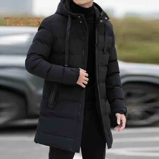 Мужское хлопковое пальто с капюшоном, завязками на шнурке, длинными рукавами, однотонная куртка, пальто с карманами, свободный крой, застежка-молния, стеганая верхняя одежда средней длины