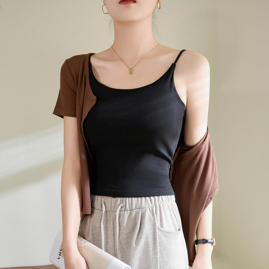 Бюстгальтер в одном бретельке через шею женский летний чистый хлопок с накладкой на грудь новая модель внутри складки утолщается, чтобы показать большую грудь снаружи для ношения