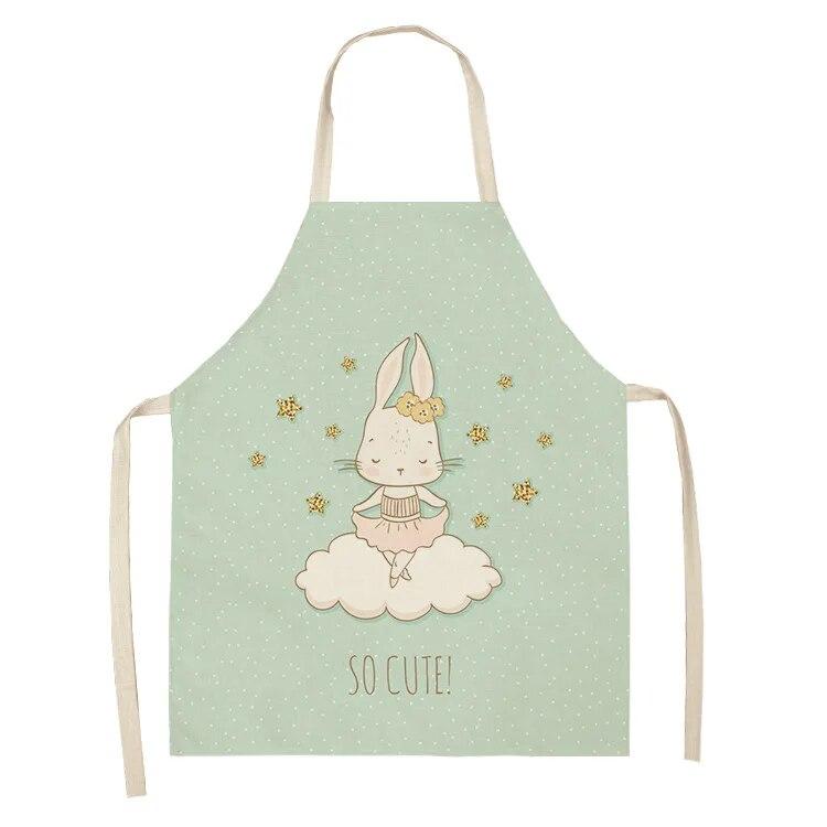 Фартук с милым мультяшным кроликом и принтом, художественный фартук для уборки, кухонный фартук для домашней кулинарии, одежда для повара, льняной нагрудник для взрослых, 47X38 см, 68X55 см