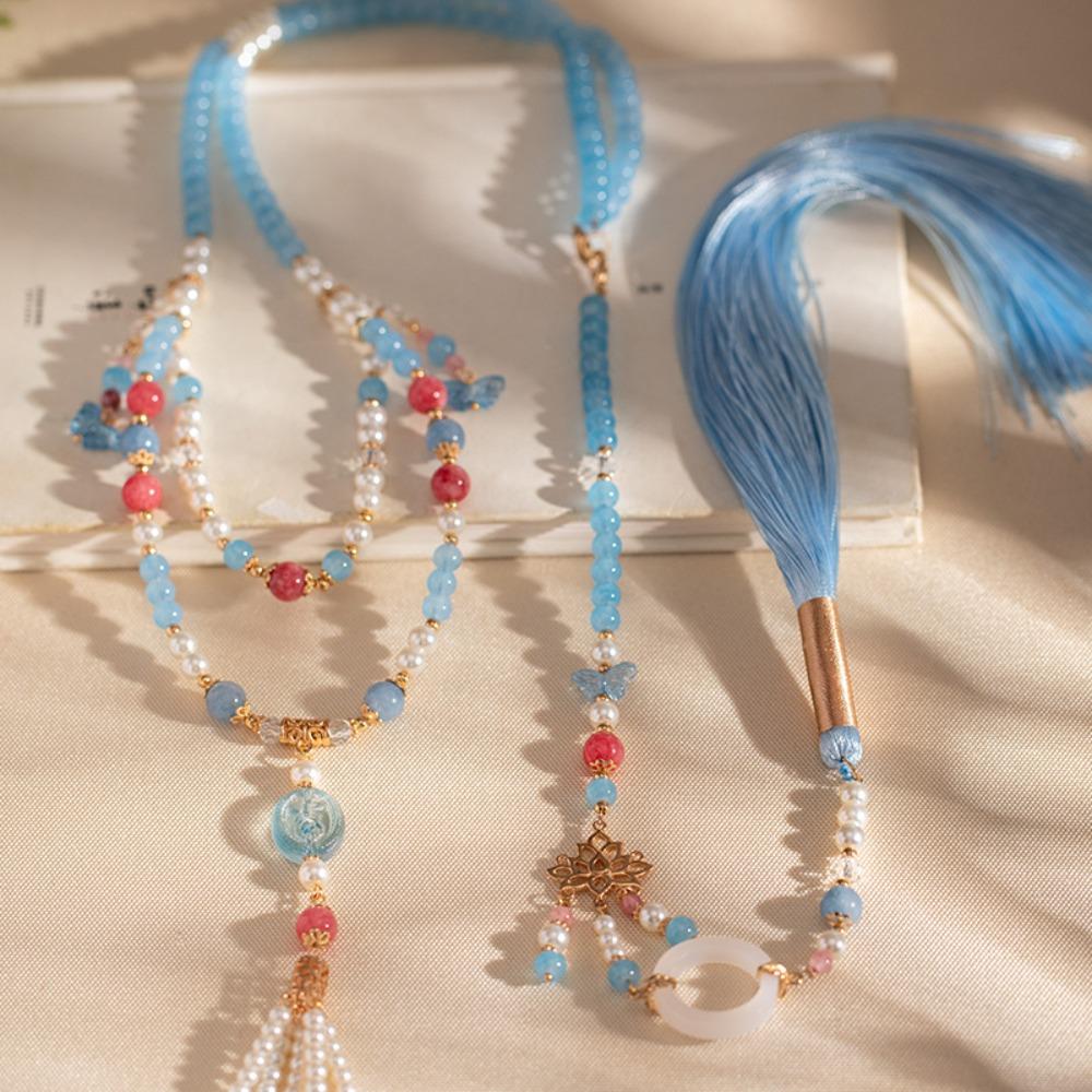 Exquisite Chinese Style Necklace Long Tassel Butterfly Pendant Necklace  Hanfu