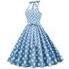 Retro polka-dot lace-up halter-neck flared ball gown performance dress, bohemian style