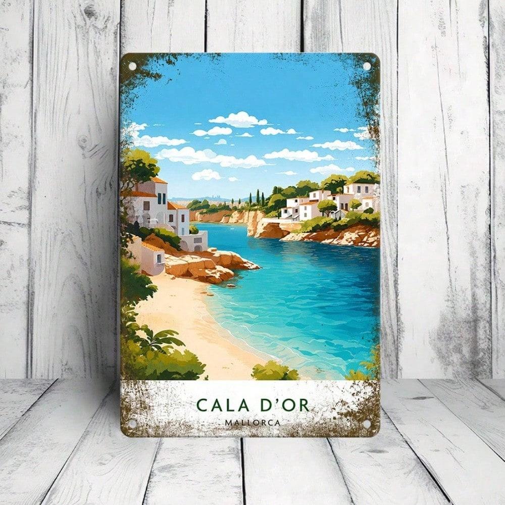 Металлическая табличка Cala D'or в средиземноморском стиле, Ретро-пластина с изображением побережья, Прочное настенное искусство для декора террасы загородного дома