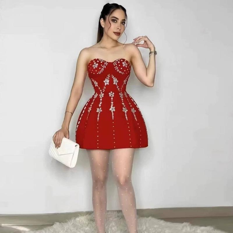 Skinny Slim Bandage Dress Hot-selling Heavy Industry Hot Diamond Sleeveless Tube Top Dress Banquet Party Dress
