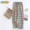 Мужская и женская модная одежда для сна, повседневные клетчатые брюки, пижамные брюки, брюки из стираного хлопка, домашняя корейская одежда 2024