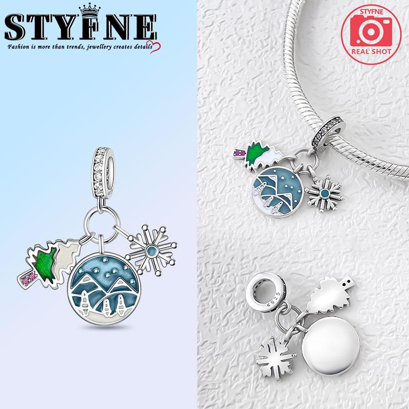 Медь Рождественский Снеговик Дом Елка Колокольчики Шармы Бусины Подвеска Для Оригинального Браслета Женская Девичья Ювелирные Изделия