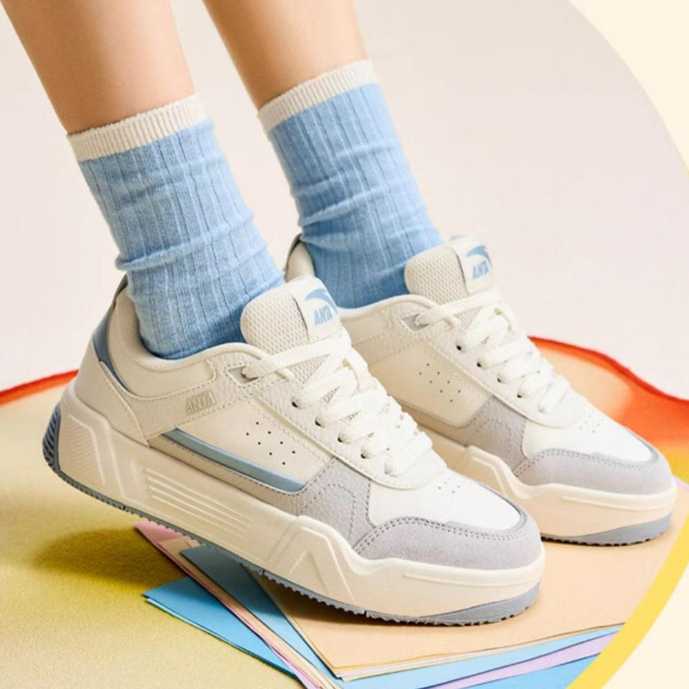 Anta C37 Series Soft Sole Comfortable Versatile Non-Slip Wear-Resistant Low-Top Skate Shoes Women Sneaker White Blue 922518006-2