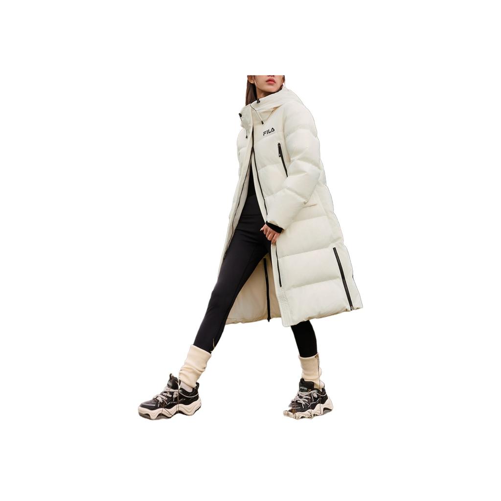 Fila Оригинальный длинный пуховик Простой модный теплый пуховик с капюшоном Женская верхняя одежда Облачно-грибной-белый F11W449906FWT