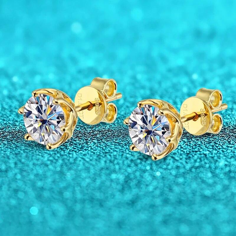 D цвет 18k с покрытием 0,5-2CT Сертифицированные серьги-гвоздики с муассанитом для женщин Роскошные свадебные украшения из стерлингового серебра S925 Подарок на вечеринку