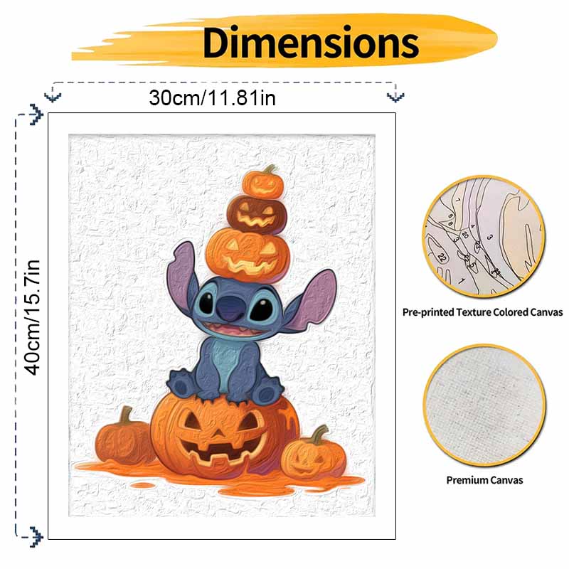 Disney digital oil painting Stitch with pumpkins painting art handmade diy home decorations